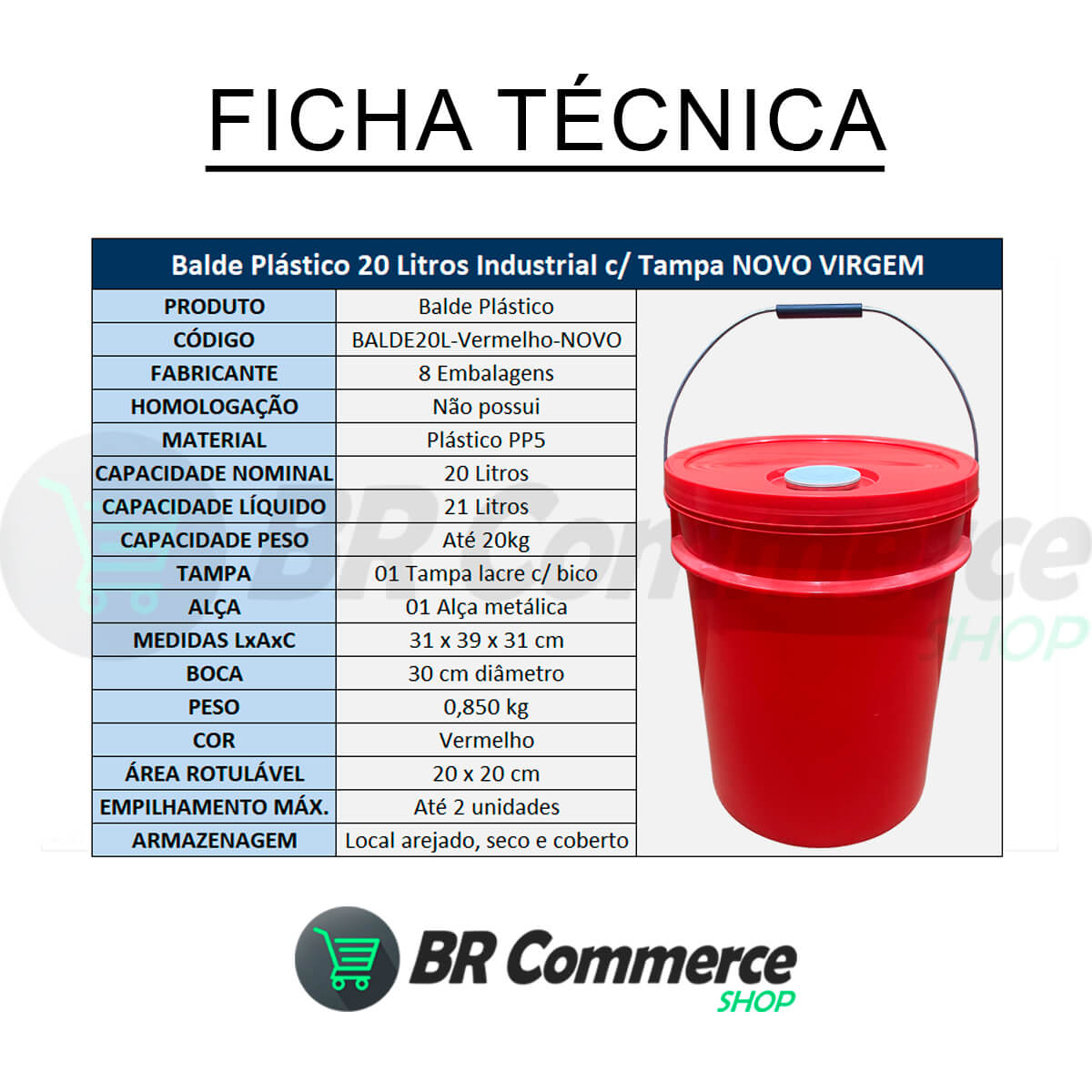 KIT Balde Plástico 20 Litros Industrial Reforçado Multiuso NOVO
