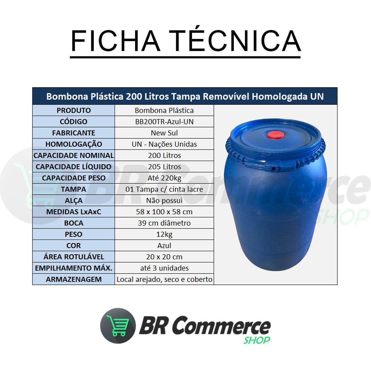 Bombona Plástica 200 Litros Tampa Removível Cinta Lacre REUSO