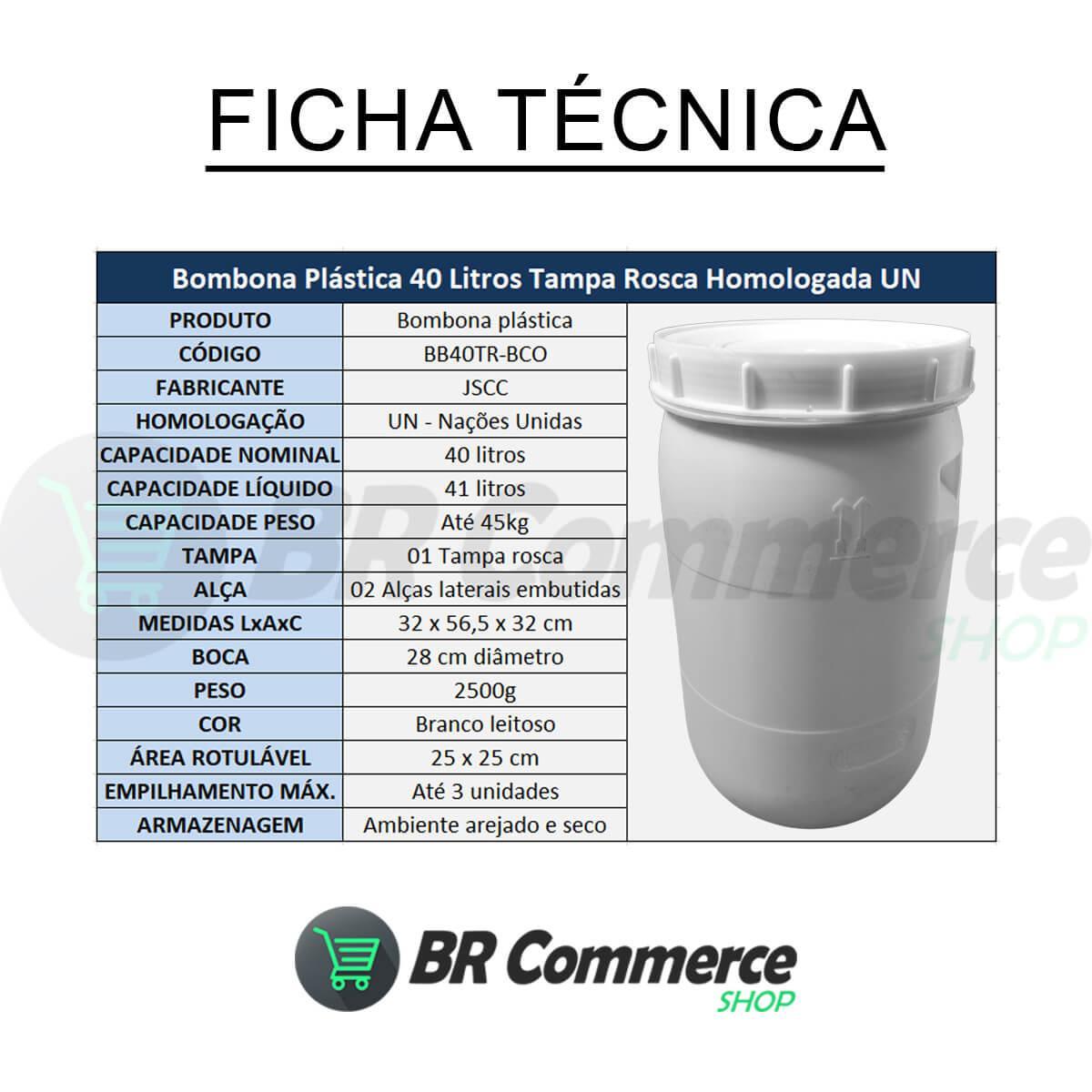 Bombona Plástica 40 Litros Tampa Removível Rosca REUSO