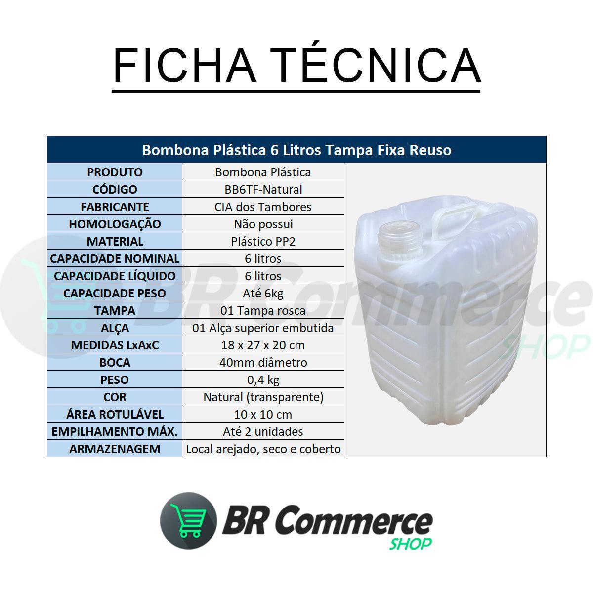 Bombona Plástica 6 Litros Tampa Fixa REUSO