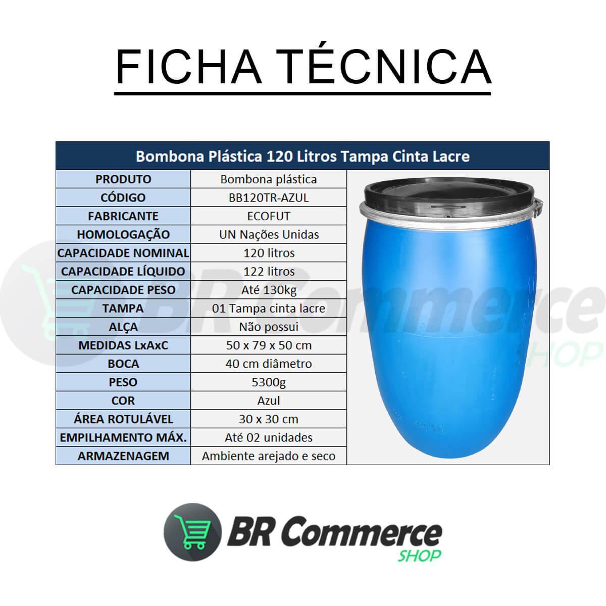 Bombona Plástica 120 Litros Tampa Removível Cinta Lacre REUSO